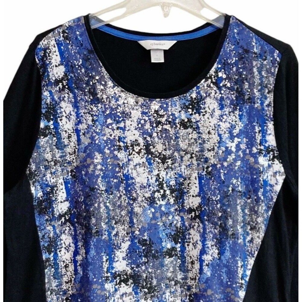 3/$30 CJ Banks T-Shirt Top Womens Size XL Black Blue Silver Long Sleeve Stretchy - Picture 2 of 9